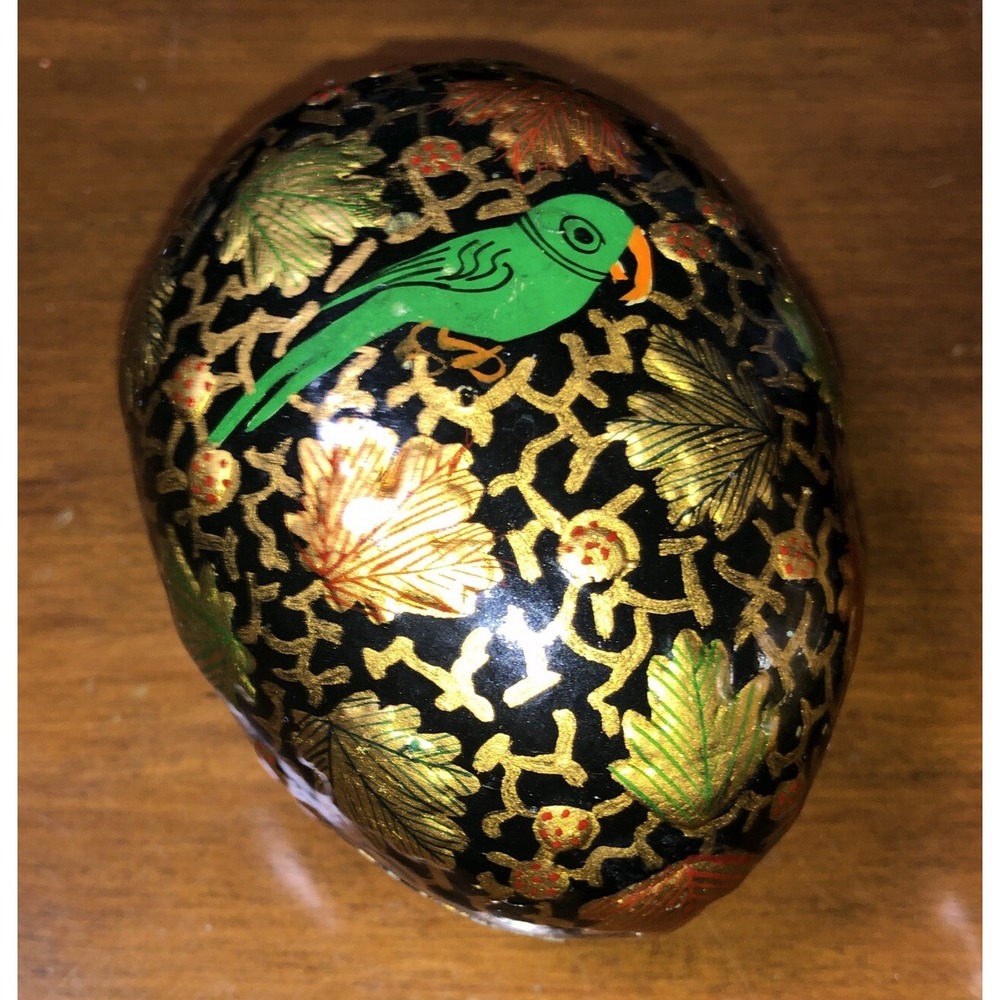 Vintage Hand Painted Lacquered Paper Mache Floral Rabbit Bird Trinket Box India - Picture 4 of 6